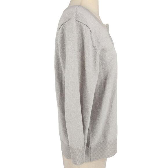 SALE Charter Club Silver Metallic Snap Front Metal Studded Cardigan Sweater - Picture 5 of 8